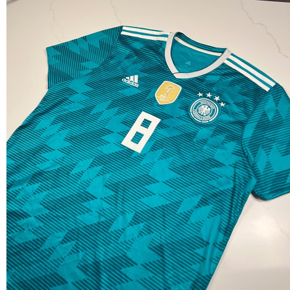 Adidas Germany Soccer Jersey Mens XL Kroos 8 Away 2018 World Cup Teal BR7320